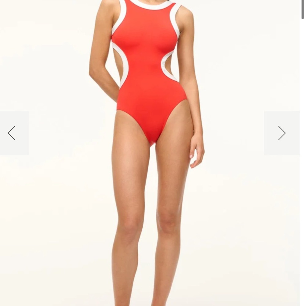 Worn Once- STAUD Orange and White One Piece Swimsuit